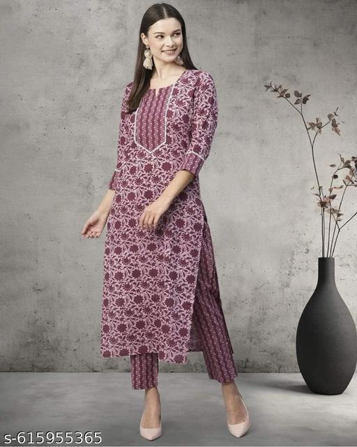 Vibrant Maroon Cotton Printed Kurti with Pant Set for Women - Triffystore 