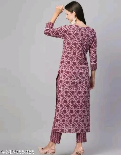 Vibrant Maroon Cotton Printed Kurti with Pant Set for Women - Triffystore 