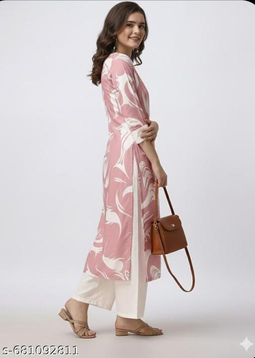 Pink & White Floral Print Straight Kurta Set - Triffystore 