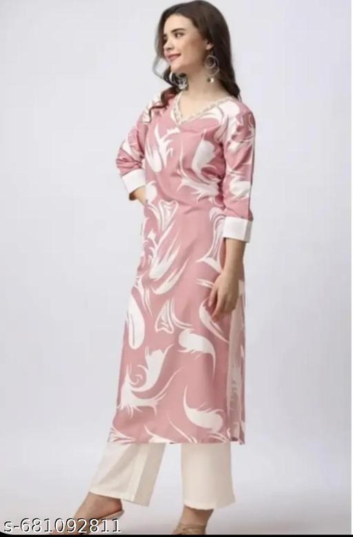 Pink & White Floral Print Straight Kurta Set - Triffystore 