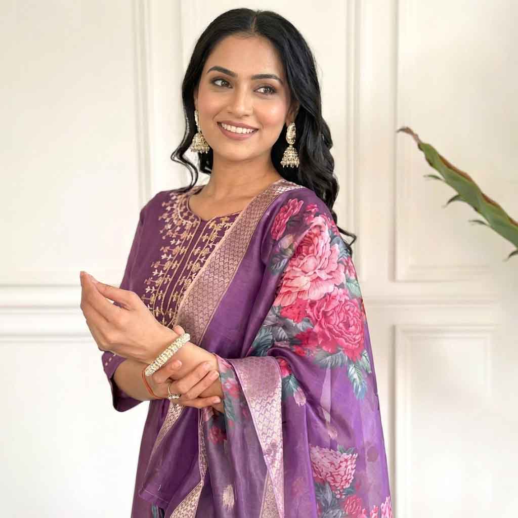 Fancy Cotton Blend Kurta Set With Dupatta - Nayizan