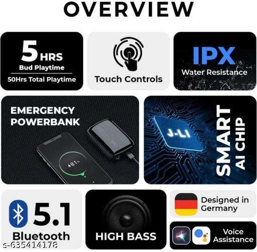  M19 Buds 5.1 Earbuds with 12H Playtime Headphones with Power Bank Bluetooth Bluetooth  (Black, True Wireless) Colors In Black - Triffystore 