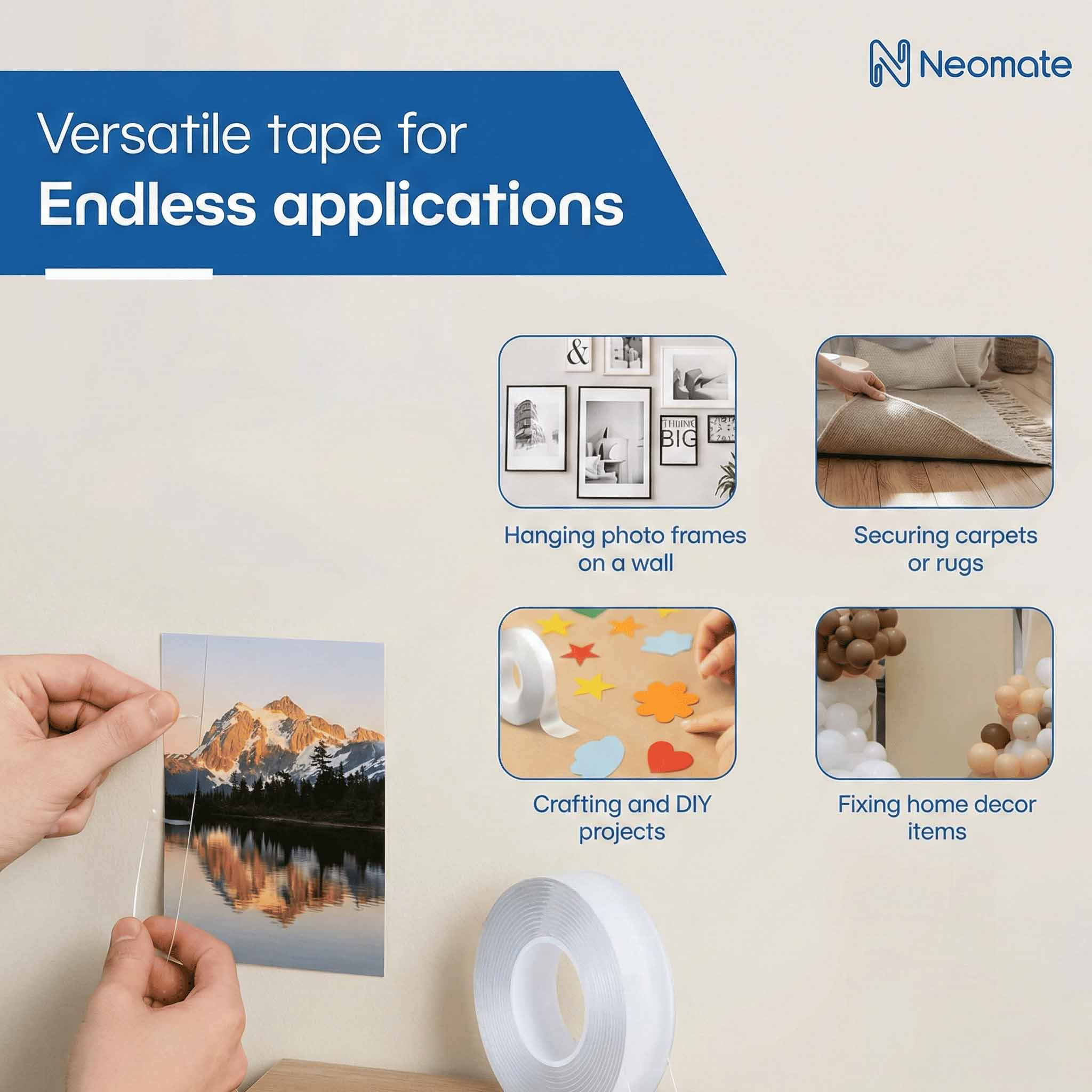 Double Sided Tape -3 Meter Multipurpose Double Sided Tape - Adhesive Tape, Heavy Duty, Heat Resistant, Multi-Functional, Removable, Washable, Anti-Slip Gel Nano Grip Tape (grip tape) - Nayizan