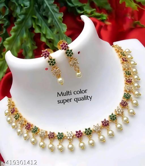 fancy Diamond matte finish Jewelery Set diva Necklace Gold-plated jewellery set - Threads N Trendz