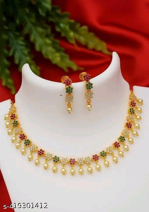 fancy Diamond matte finish Jewelery Set diva Necklace Gold-plated jewellery set - Threads N Trendz