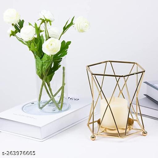 Hot New Geometric Golden Tea Light Candle Holder Showpiece with Gold glass - Khan’s Hub