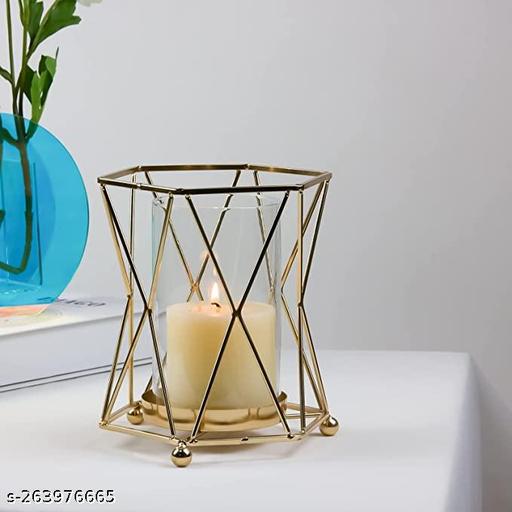 Hot New Geometric Golden Tea Light Candle Holder Showpiece with Gold glass - Khan’s Hub