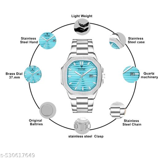 DATE WORKING FUNCTION BLUE DAIL NEW DESIGNER ROUND STIANLESS STEEL SILVER ADJUSTABLE CHAIN Analog Watch - For Men - Khan’s Hub