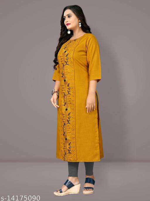 Women Cotton Blend Embroidered Plus Size Kurtis - Katha Vastrika