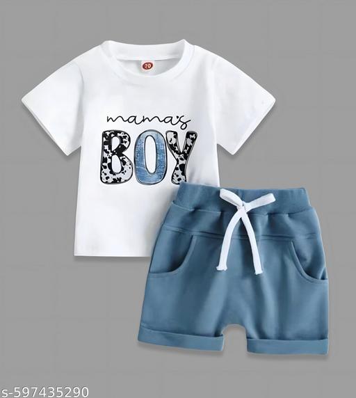 Noon Baby Boy Cotton T-Shirt & Shorts Set – Mamas Boy Printed Summer Outfit (0–2 Years) - Khan’s Hub