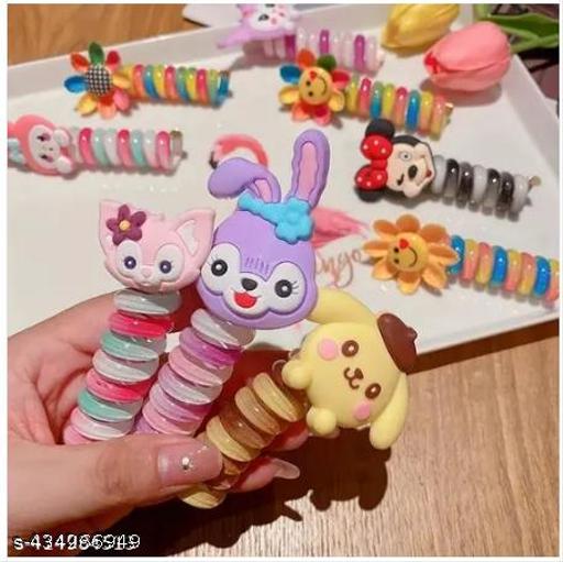 2 Pcs/Set Rainbow Telephone Wire Hair Bands for Girls Kids Braided Spiral spring Hair Ties Cute Cartoon Characters Shape Ponytail Maker Elastic Braids Hair Accessories for Girls  Ideal for Women / Girls (Multicolour) - Khan’s Hub