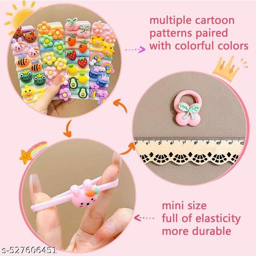 Fun Cartoon Character Design' s Hair Accessories | Elastic Hair Bands for Kids, Baby Girls & Women (Assorted, Pack of 24 Pairs) - Khan’s Hub