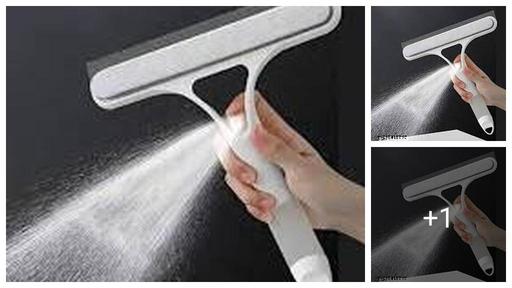 Portable Car Window Cleaner Spray Wiper, Built-In Spray Bottle Glass Wiper for Windshield, Mirrors, Bathroom Tiles & Shower Glass, Fast Streak-Free Cleaning, Smooth Rubber Blade, Multi-Purpose Home & Car Cleaning Tool (1 PC) (MULTI COLOUR)