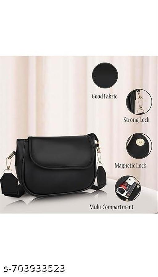 Black Cross-Body Sling Bags For Girls & Women With Coin Pouch & Adjustable Handle. - Billionairekart