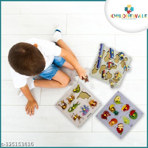 Wooden Puzzle with Knobs Educational and Learning Toy for Kids (Animal - Fruits - Vegetables - Transport) - Billionairekart