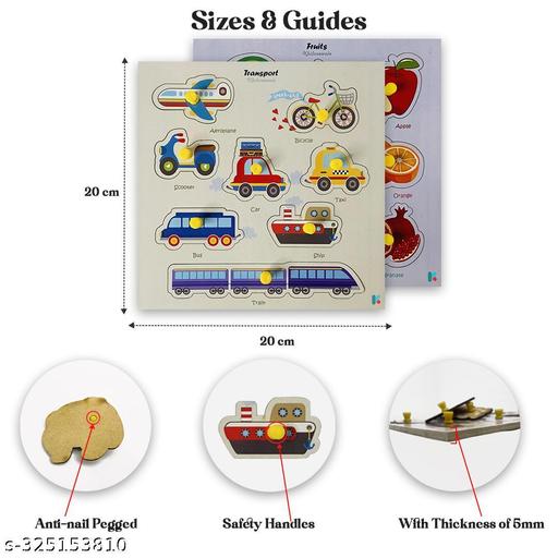 Wooden Puzzle with Knobs Educational and Learning Toy for Kids (Animal - Fruits - Vegetables - Transport) - Billionairekart