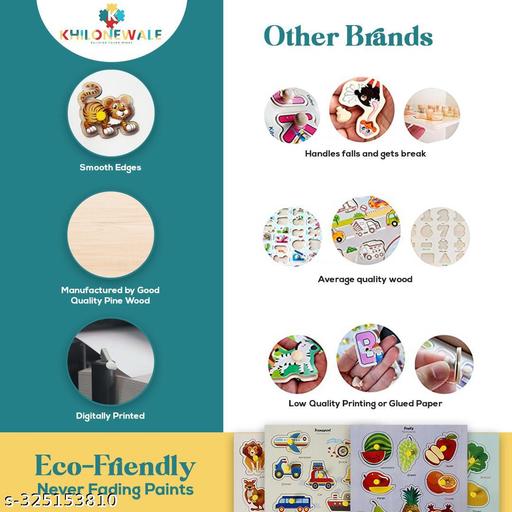 Wooden Puzzle with Knobs Educational and Learning Toy for Kids (Animal - Fruits - Vegetables - Transport) - Billionairekart