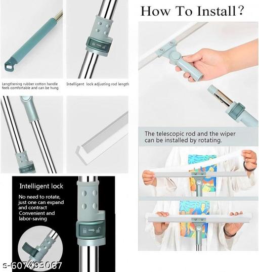 Magic Broom Sweeper for Floor Cleaning – Multifunctional Silicone Wiper Mop with Stainless Steel Extendable Handle – Wet & Dry Use – Bathroom Floor Wiper & Window Squeegee Viper for Home | 50-Inch Rotating Floor Squeegee, Heavy Duty Bathroom Wiper with 180-Degree Swivel Head
