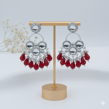 Kundan Red Pearl Silver Plated Chandbali Earrings Agate Alloy Chandbali Earring - Lumae
