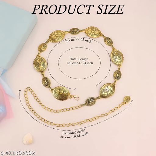 Women's Metal Waist Chain with Traditional Round Motif Design, Adjustable Ethnic Kamarband for Sarees, Dresses & Ethnic Wear – Free Size - Lumae