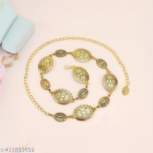 Women's Metal Waist Chain with Traditional Round Motif Design, Adjustable Ethnic Kamarband for Sarees, Dresses & Ethnic Wear – Free Size - Lumae