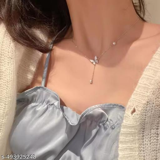 Butterfly Necklace for Women Double Layer Clavicle Chain Shiny CZ Necklace Dainty Gifts Party Jewelry Gift - Lumae