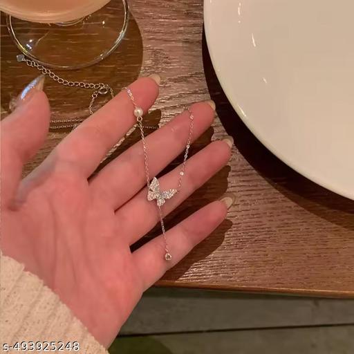 Butterfly Necklace for Women Double Layer Clavicle Chain Shiny CZ Necklace Dainty Gifts Party Jewelry Gift - Lumae