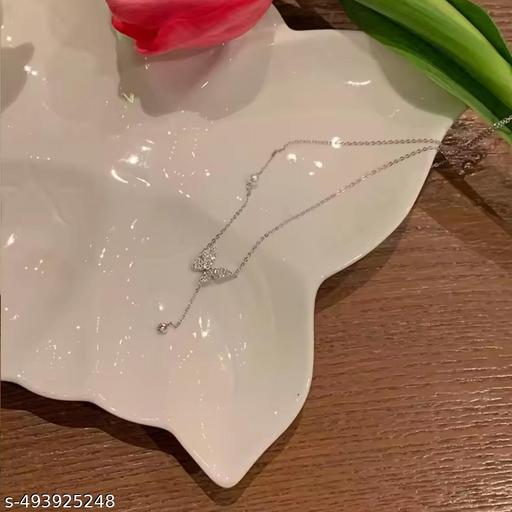 Butterfly Necklace for Women Double Layer Clavicle Chain Shiny CZ Necklace Dainty Gifts Party Jewelry Gift - Lumae