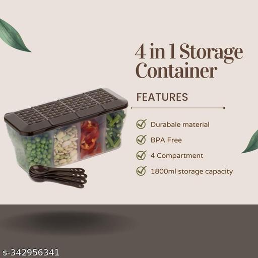 Pack of 2, 4 in 1 kitchen storage container for fridge, 1800ml multipurpose box for vegetables, dry fruits, grocery, pickles. - Lumae