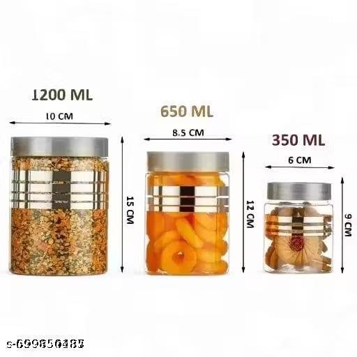 Plastic Pet Storage Jar and Container, Set of 12 With Spoons AirTight | Kitchen Use Organiser Improved line Printed (Gray 12 Pcs) - Lumae