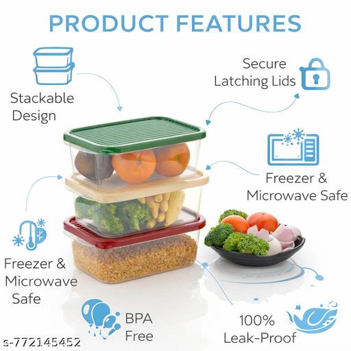 FreshLock 3-Piece Stackable Airtight Food Storage Container Set with Snap-On Lids – BPA-Free Clear Plastic Kitchen Storage Boxes for Fruits, Vegetables, Grains & Lentils – Space-Saving Pantry & Refrigerator Organization Containers - Lumae
