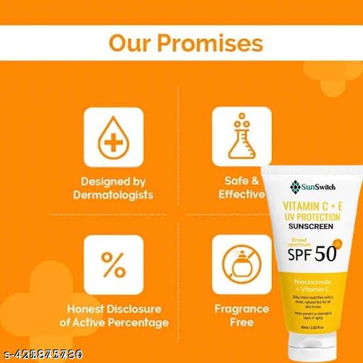 सन्स्क्रीन - SPF 50 PA+++ व्हिटॅमिन C+E सुपर ब्राइट सन्स्क्रीन, SPF 50 PA+++ (60 ग्रॅम) - Lumae