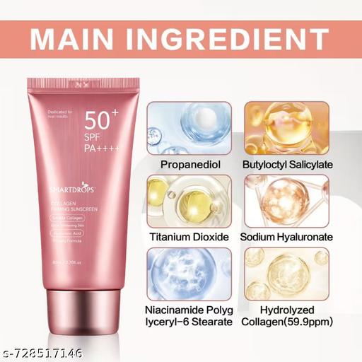 SPF 50+ PA++++ Collagen Sunscreen Cream for Daily Use for Sun Protection Cream - 80ml (Pack of 1) - Lumae