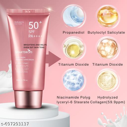 Collagen Enhanced SPF 50 PA++++ Sun Protection Cream For Face | Sun Shield Cream | Smooth Application | 80ml (Pack 3) - Lumae