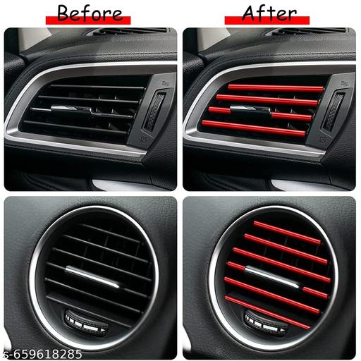 10 Pack Car Air Conditioner Vent Outlet Trim Strip For Car Chrome PVC Car Interior Trim Strip Line (Red) - Lumae