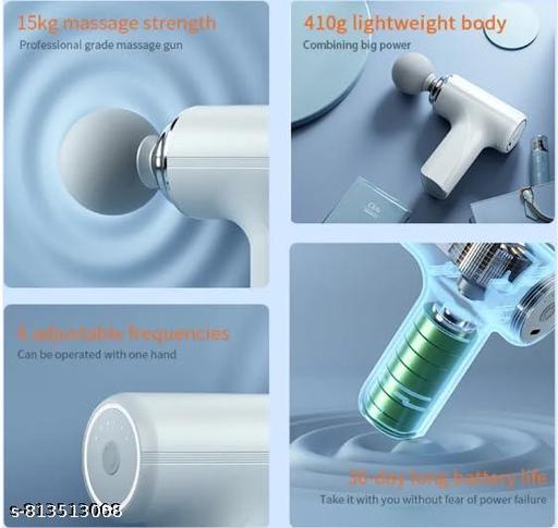 Handheld Massage Gun with 4 Attachments, Portable Muscle Massager, White - Lumae