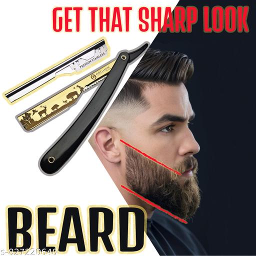 Gold Professional Barber Stainless Steel Shaving Razor Ustara (Plastic Handle), Men & Women - Lumae