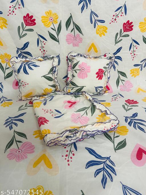 Queen Size Double Bedsheet Set with 2 Frilly Pillow Covers & 2 Frilled Cushions – Elegant Frill Design - NJORA LUXURY FASHION