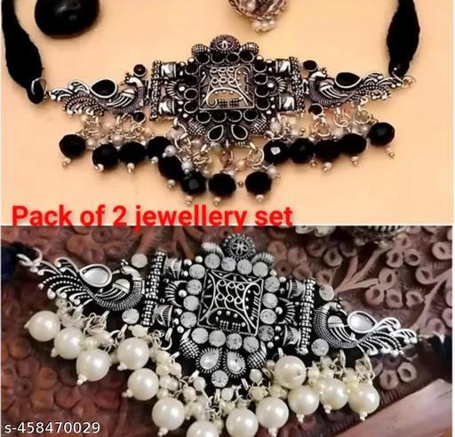 Luckshay creations latest combo of two black and white oxidised jewellery set - NJORA LUXURY FASHION