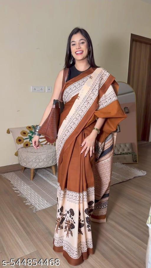 Jaipuri Hand Block Printed Soft ,latest cotton mulmul saree,Sanganeri Cotton Malmal Saree, Bagru Cotton Saree, Batic / Batik Print Cotton saree In Super Fine 92*80 Fabric Quality With Attached Blouse Piece for Woman - NJORA LUXURY FASHION
