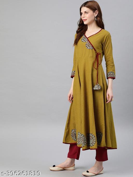 Women's Solid Surplice Yellow Kurtis & Kurtas - NJORA LUXURY FASHION