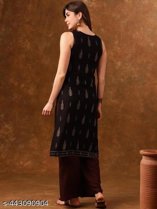 Black Ethnic Motifs Printed Sleeveless Straight Kurta - NJORA LUXURY FASHION
