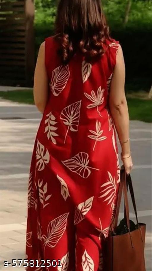 Women Ethnic Printed Rayon Slub Sleevlees Kurta Plazzos Set - NJORA LUXURY FASHION