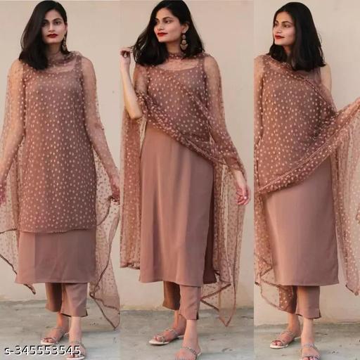 BEAUTIFUL BROWN KURTA SETS WITH DUPATTA AND BOTTOMWEAR - NJORA LUXURY FASHION