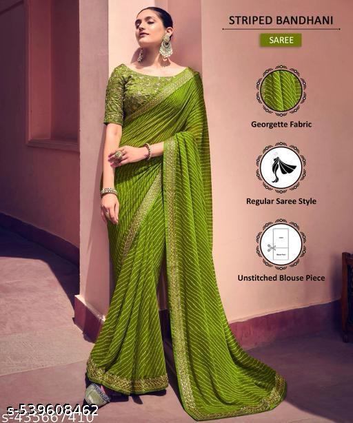 Bandhani Printed saree with Banarasi Lace Border and with unstitched blouse piece New Arrival Latest Georgette Printed Saree Fancy Women's Designer Saree Trending Saree Bollywood Saree daily use saree, fancy saree, naye design of saree nai design of saree - NJORA LUXURY FASHION