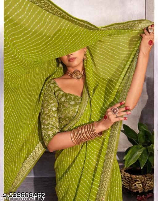 Bandhani Printed saree with Banarasi Lace Border and with unstitched blouse piece New Arrival Latest Georgette Printed Saree Fancy Women's Designer Saree Trending Saree Bollywood Saree daily use saree, fancy saree, naye design of saree nai design of saree - NJORA LUXURY FASHION
