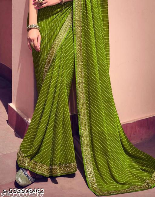 Bandhani Printed saree with Banarasi Lace Border and with unstitched blouse piece New Arrival Latest Georgette Printed Saree Fancy Women's Designer Saree Trending Saree Bollywood Saree daily use saree, fancy saree, naye design of saree nai design of saree - NJORA LUXURY FASHION
