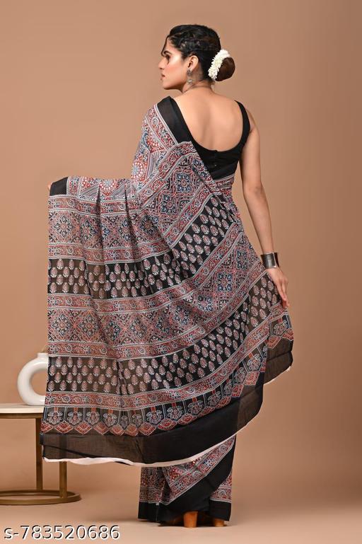 Women Fashion Handicrafts Women's Hand Block Print Jaipuri Cotton Mulmul Saree with Blouse Piece | Stylish Trendy Hand Block Printed Soft Cotton Mulmul Saree ,latest cotton mulmul saree | NEW SUMMER HAND BLOCK PRINTED COTTON MULMUL SAREE WITH UNSTITCHED BLOUSE PIECE - NJORA LUXURY FASHION