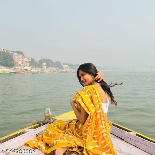 New Summer Soft Pure Cotton Mulmul Bagru Print Yellow Women's Saree With Printed Blouse - NJORA LUXURY FASHION