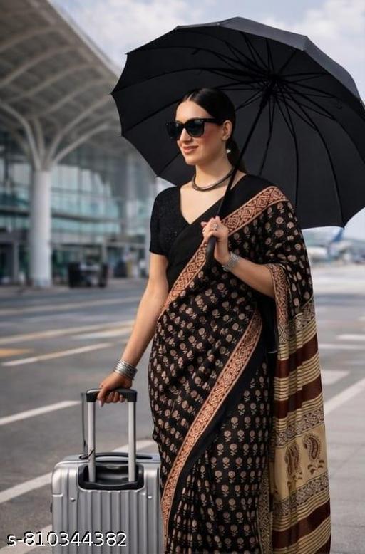 Jaipuri Hand Block Printed Soft Cotton Mulmul Saree ,Sanganeri Cotton Malmal Saree, Bagru Cotton Saree, Batic / Batik Print Cotton saree In Super Fine 92*80 Fabric Quality With Attached Blouse Piece for Woman - NJORA LUXURY FASHION